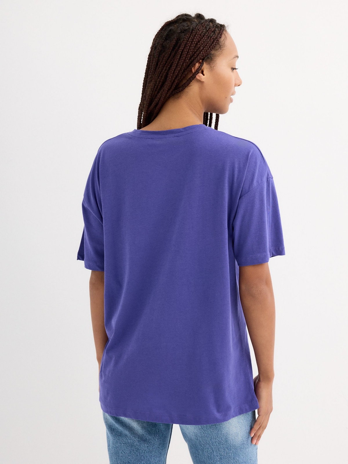 Camiseta manga corta tropical azul acero vista media trasera