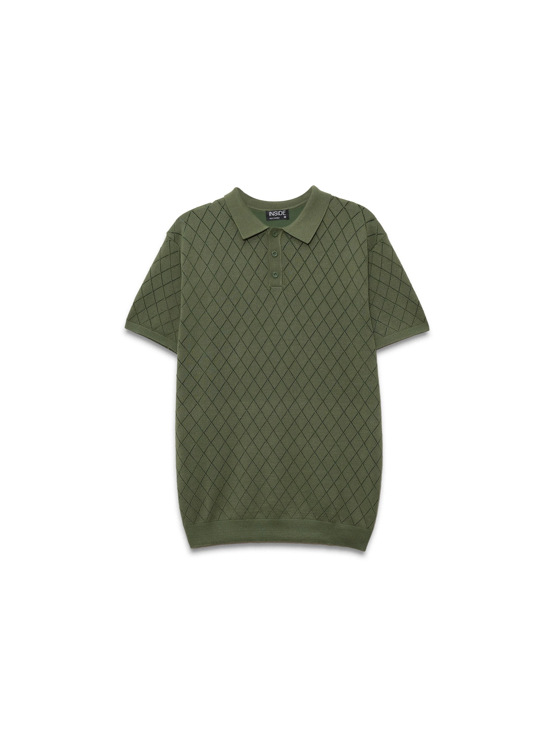 Short sleeve diamond knit t-shirt green middle front view