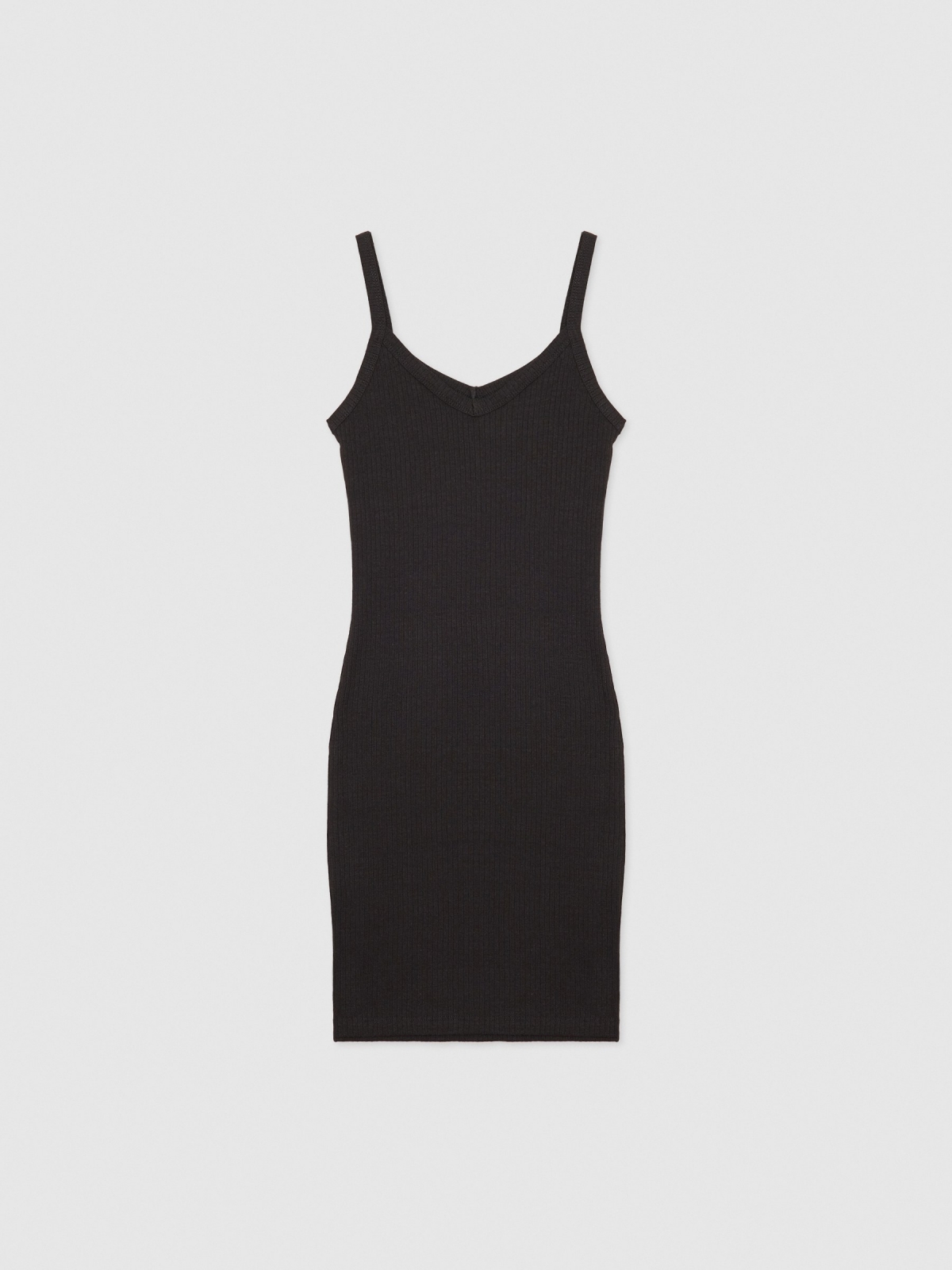 %Pto% Ribbed strap dress black front view