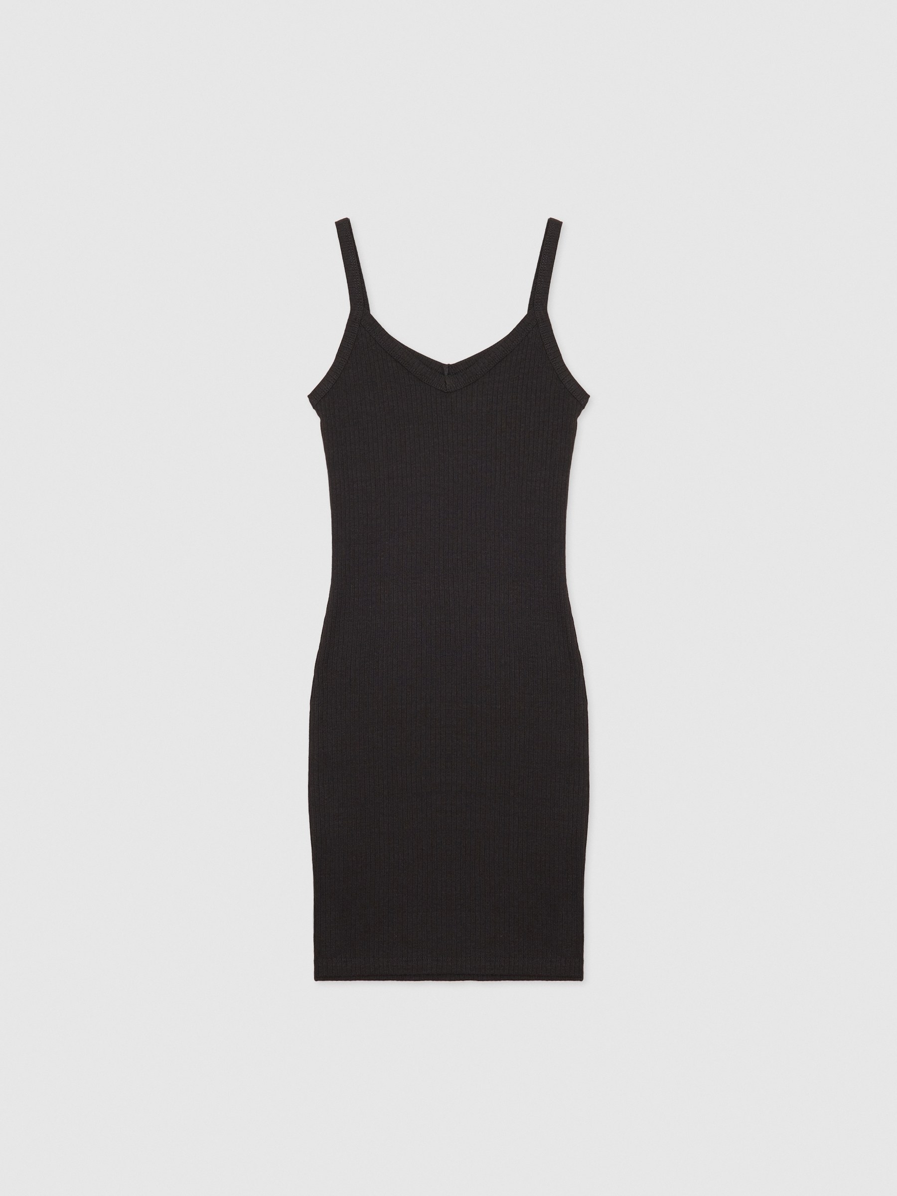 Ribbed strap dress black three-quarter front view