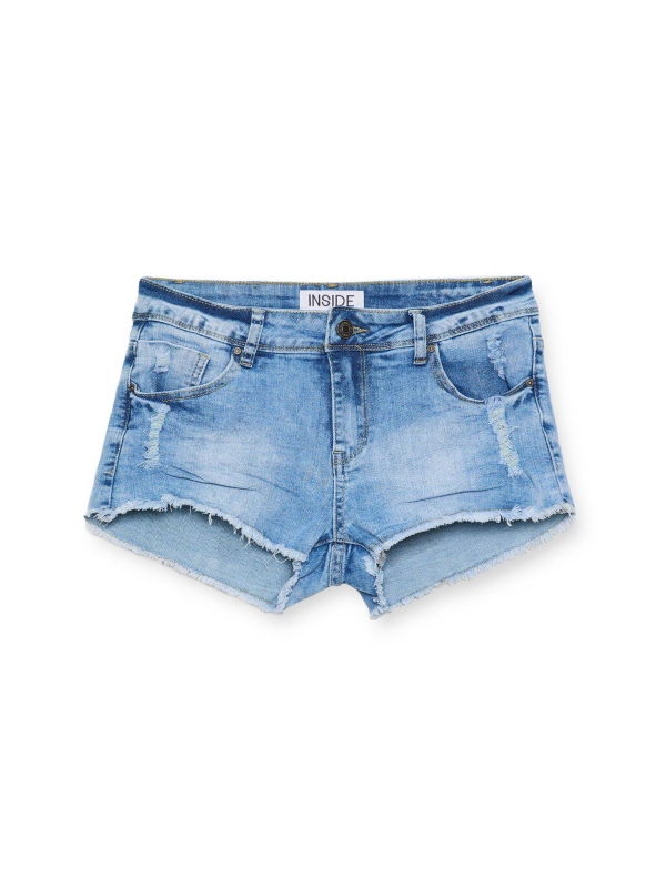  Short jeans desgastado rasgado azul vista frontal