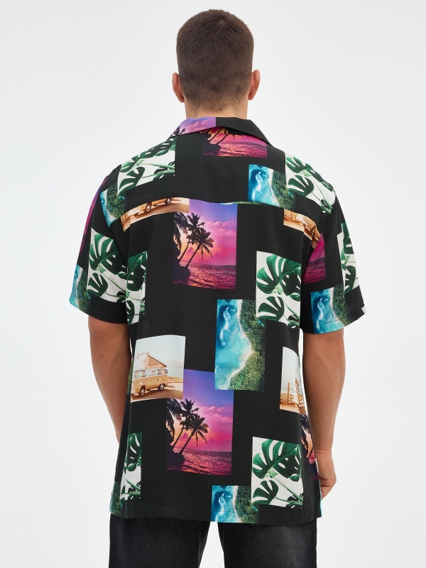 Collage print shirt black middle back view