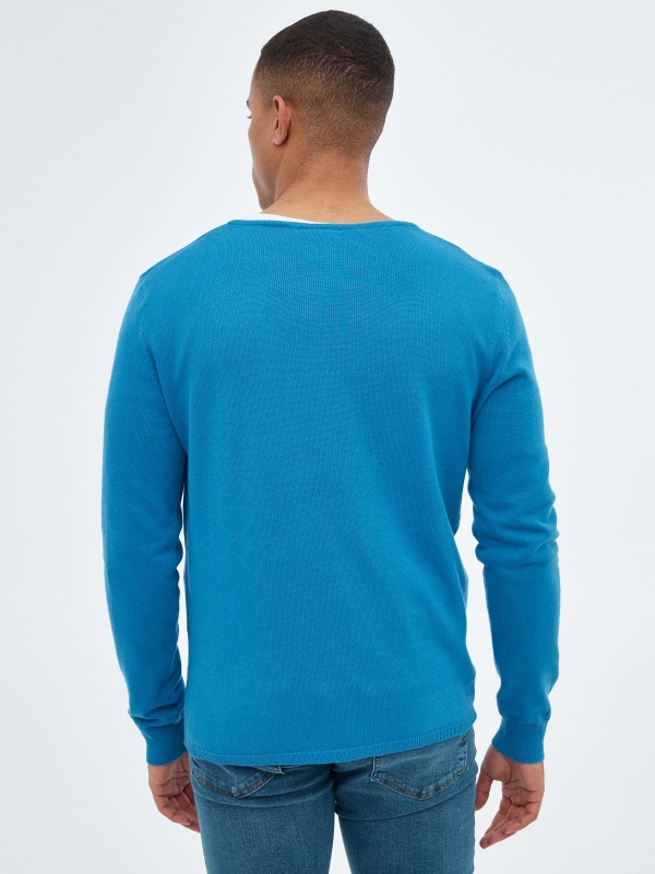 Jersey azul de punto azul eléctrico vista media trasera