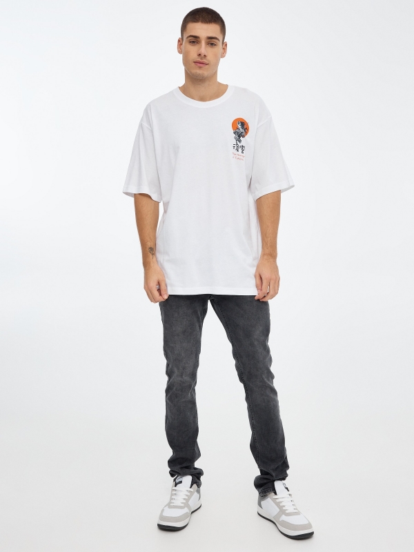 T-shirt de impressão japonesa branco vista geral frontal