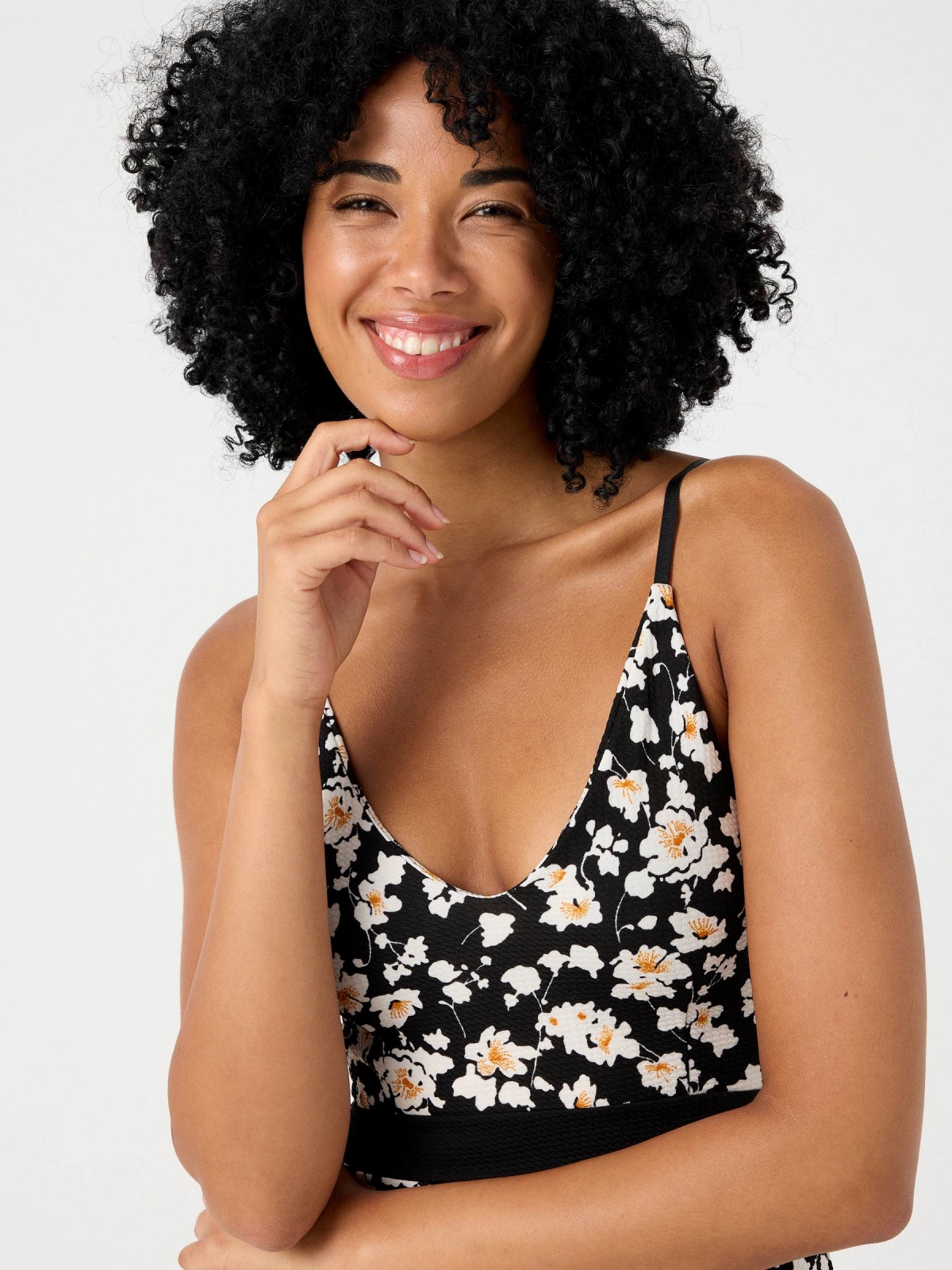 %Pto% Vestido elástico print floral negro