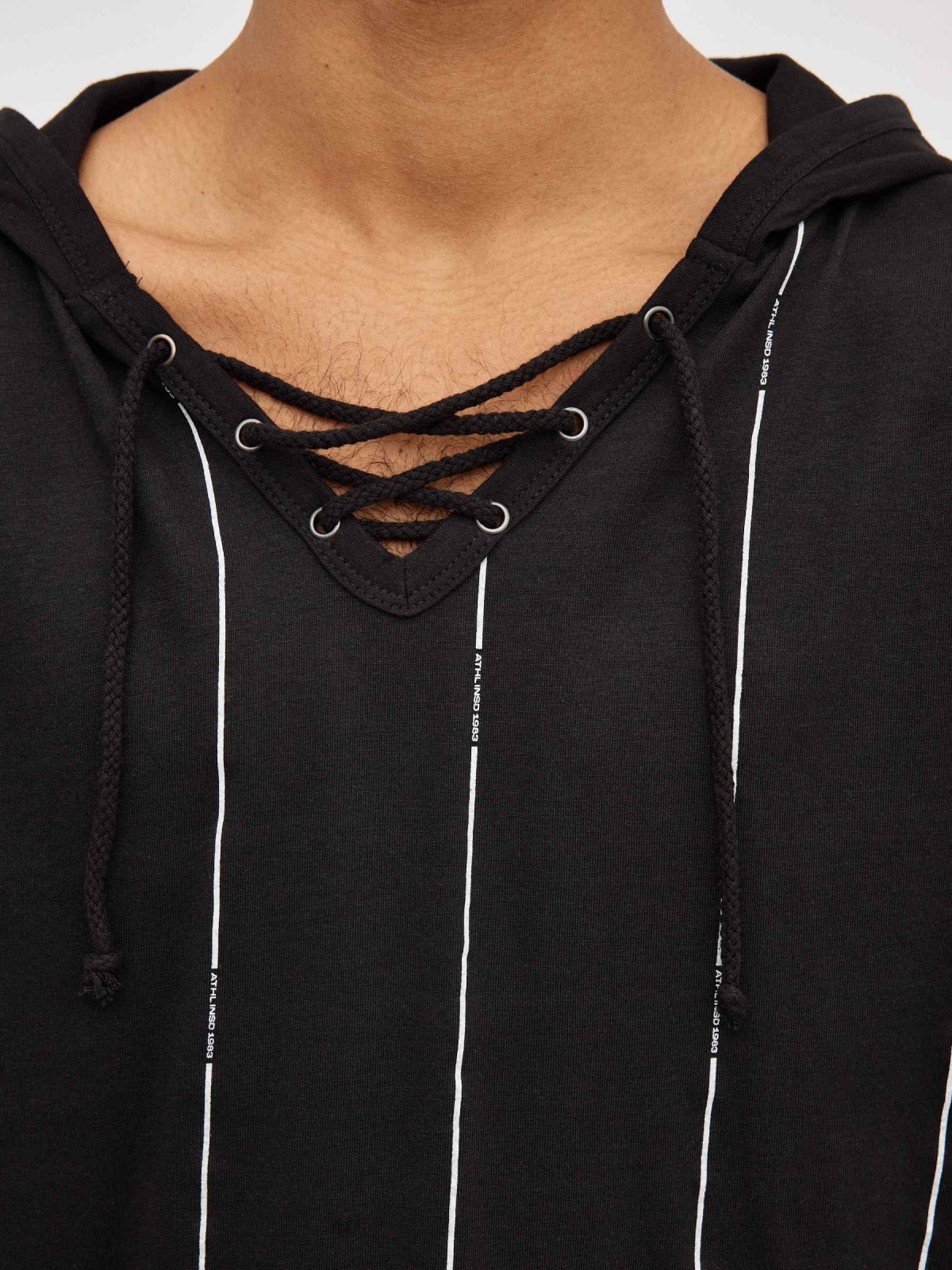 Striped T-shirt with hood black detail view
