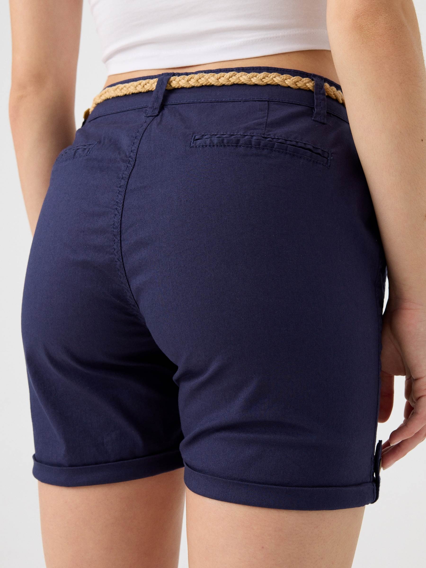 Braided belt shorts blue middle front view