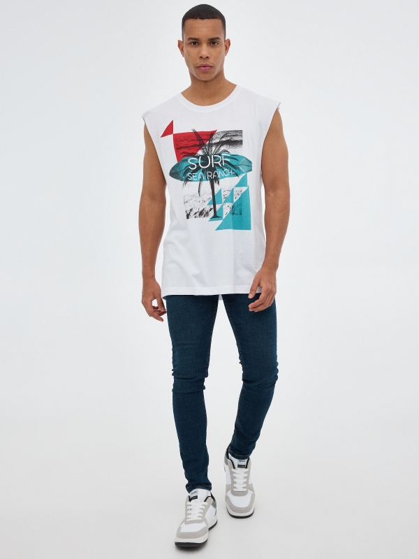 T-shirt havaiana sem mangas branco vista geral frontal