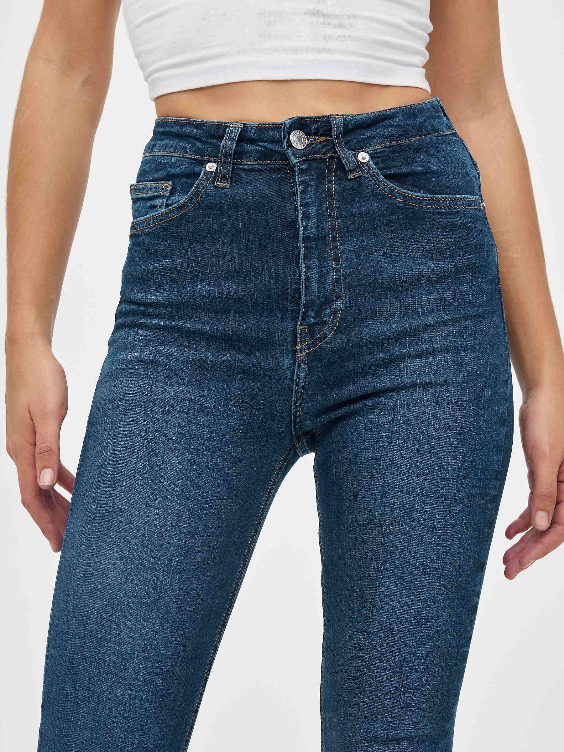High rise skinny jeans dark blue front view