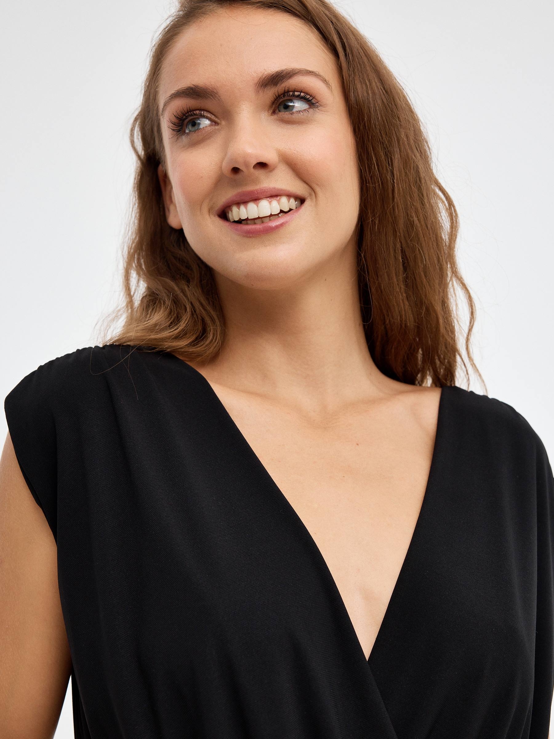 V-neck jumpsuit black front view