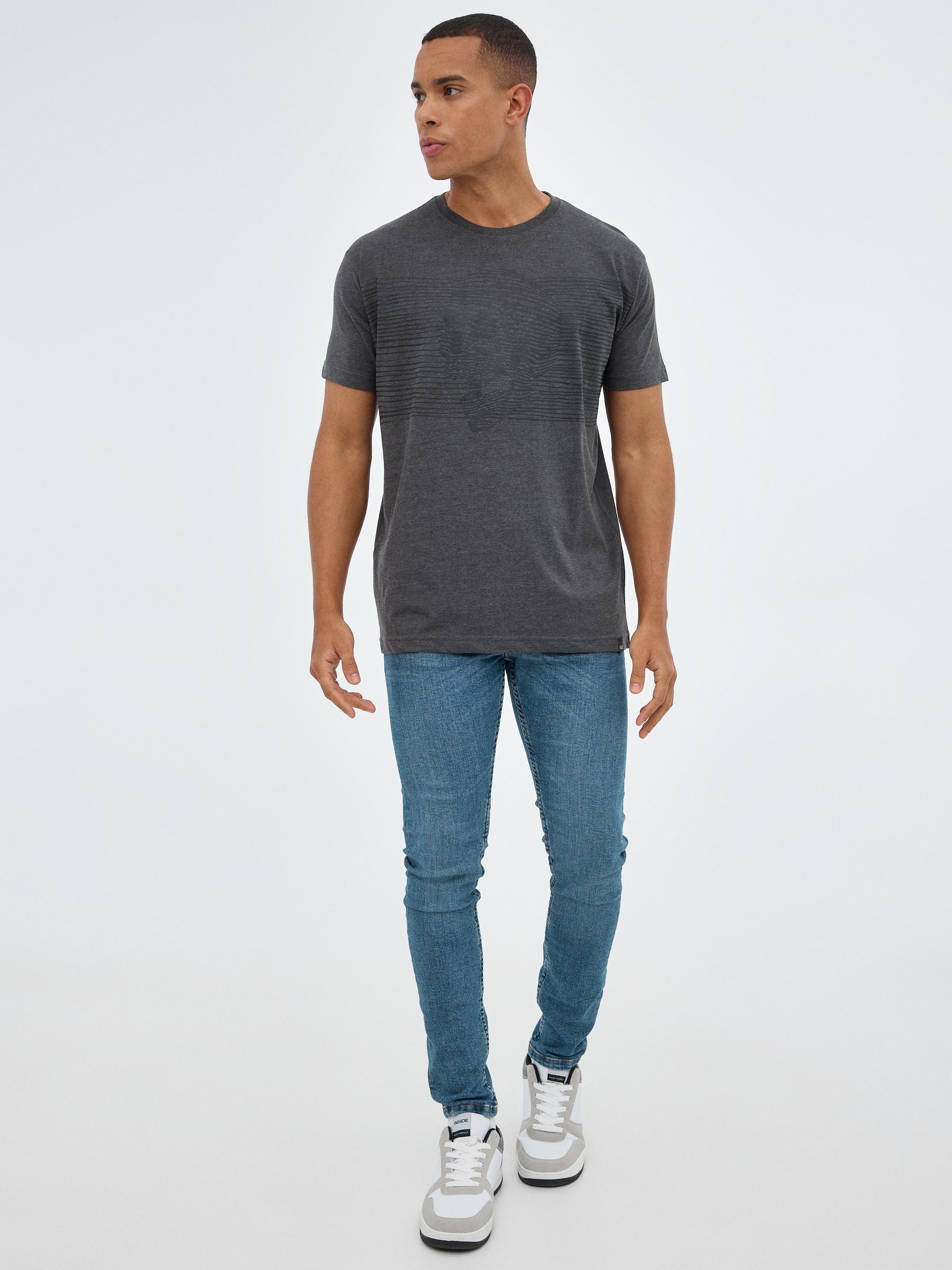 White skull t-shirt dark grey middle front view