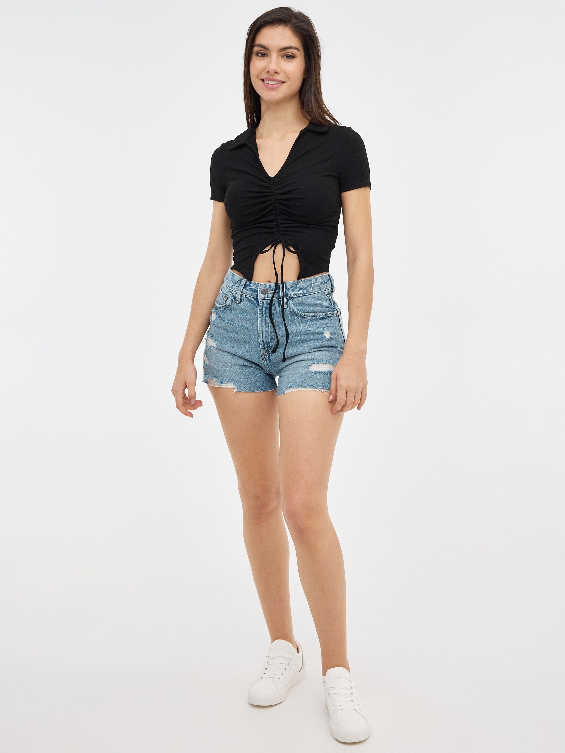 Polo neck t-shirt black middle front view