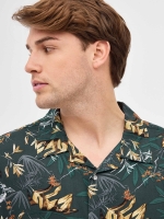 %Pto% Green floral print shirt dark green