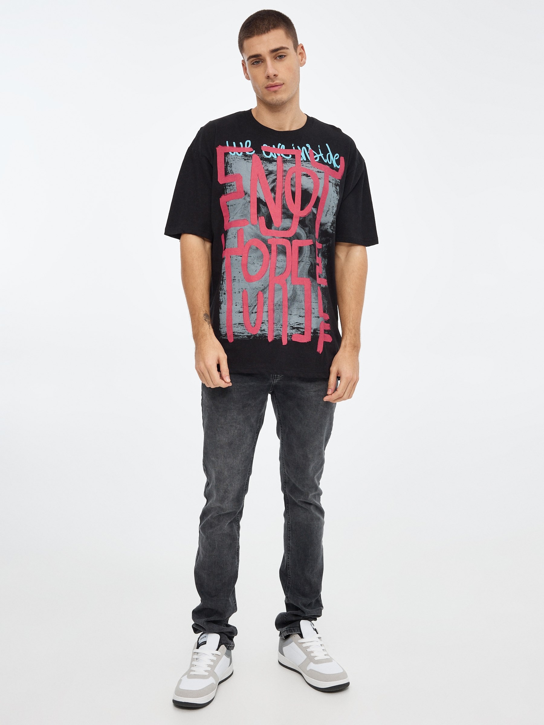 T-shirt printed text black middle front view