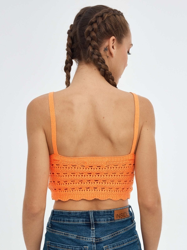 Crop top crochet straps salmon middle back view