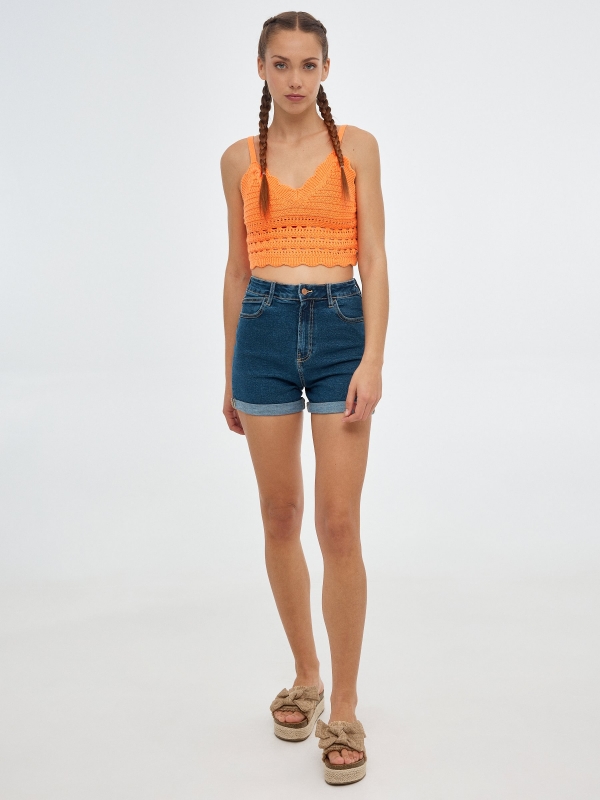 Crop top tirante crochét salmón vista general frontal