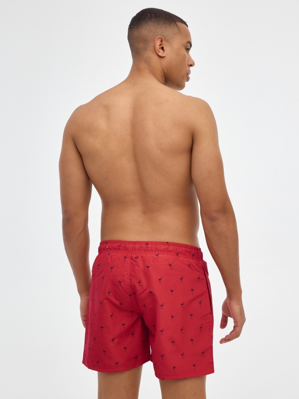 Fato de banho Flamingo estampado vermelho vista meia traseira
