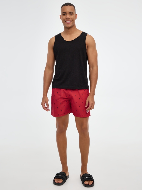 Flamingo print swimsuit red front view