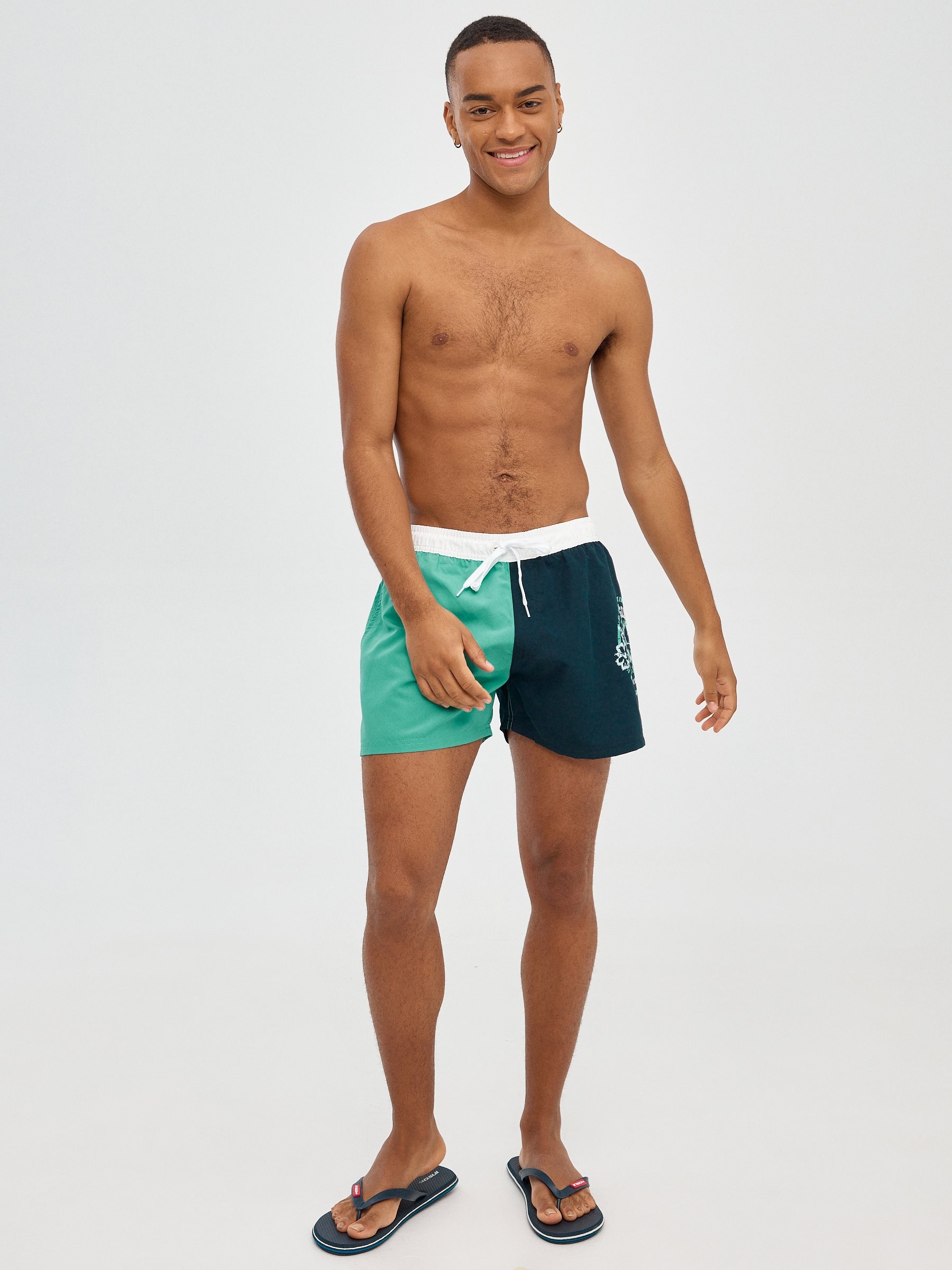 Colour block swimsuit with stamp