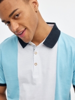 %Pto% Blue color block polo shirt light blue