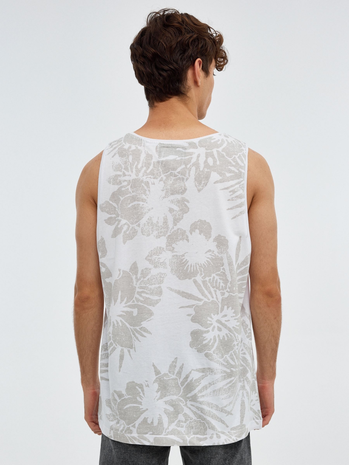 Camiseta de tirantes tropical blanco vista media trasera