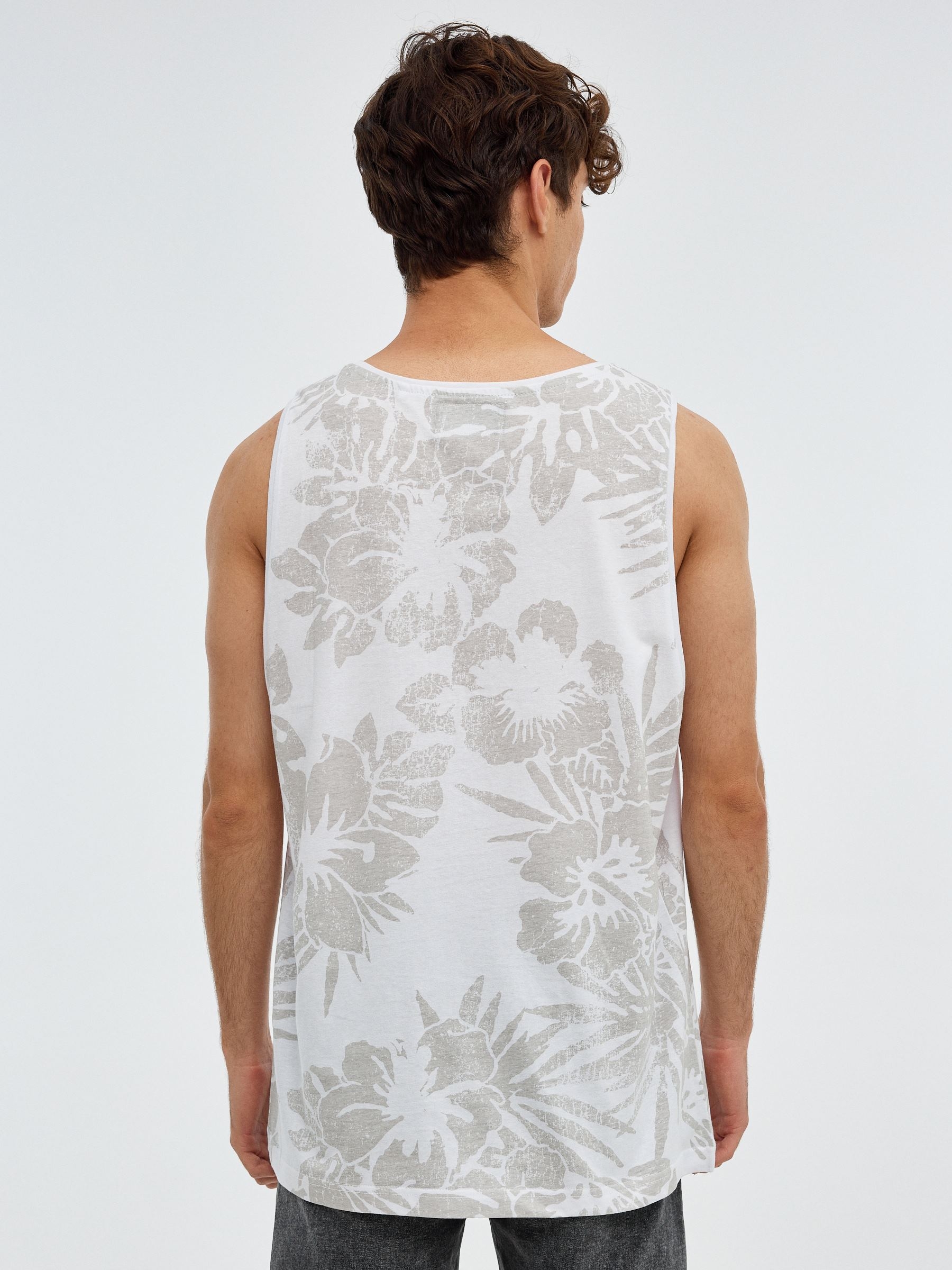 Camiseta de tirantes tropical blanco vista media frontal