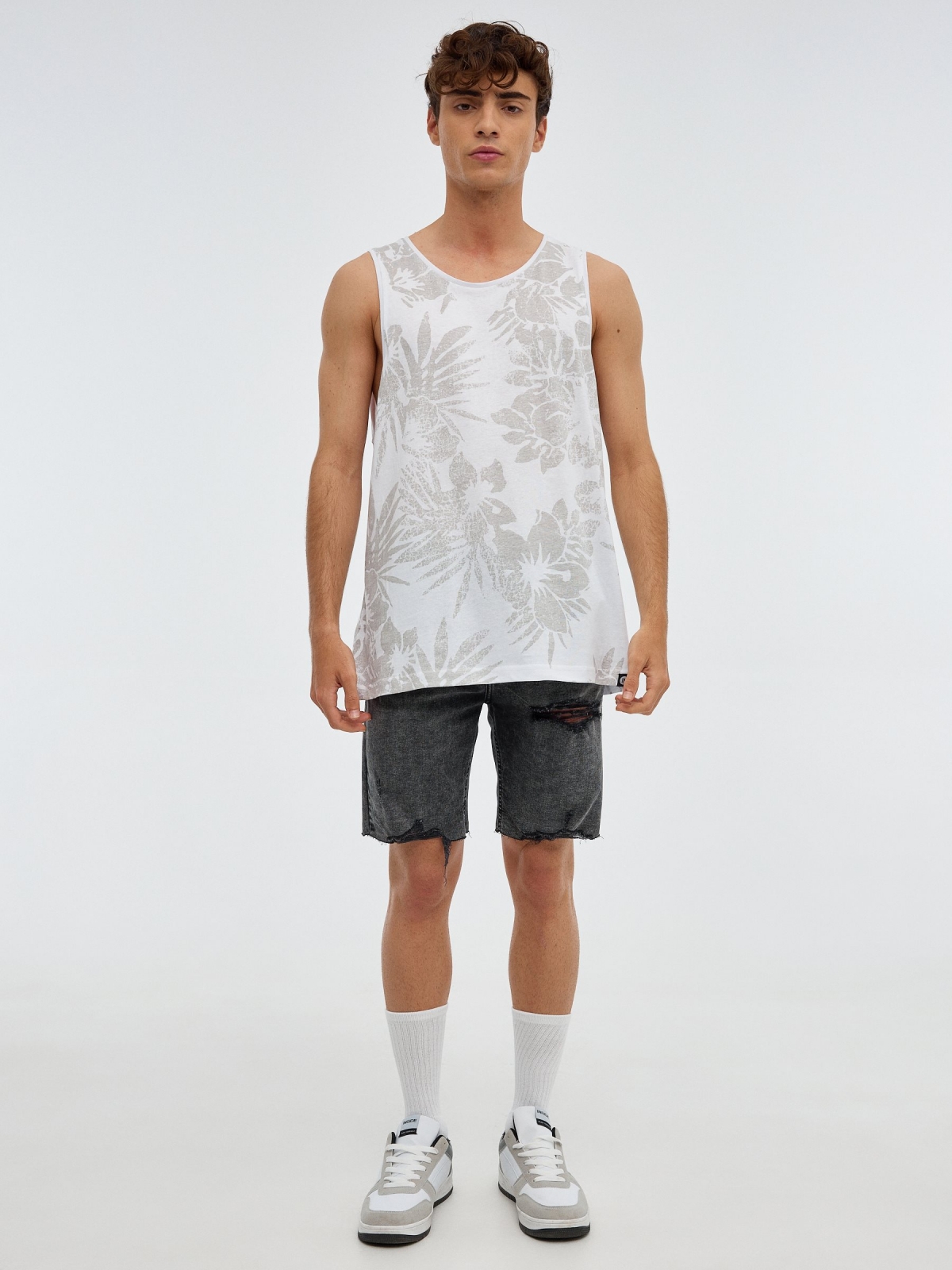 Tropical tank top white front view