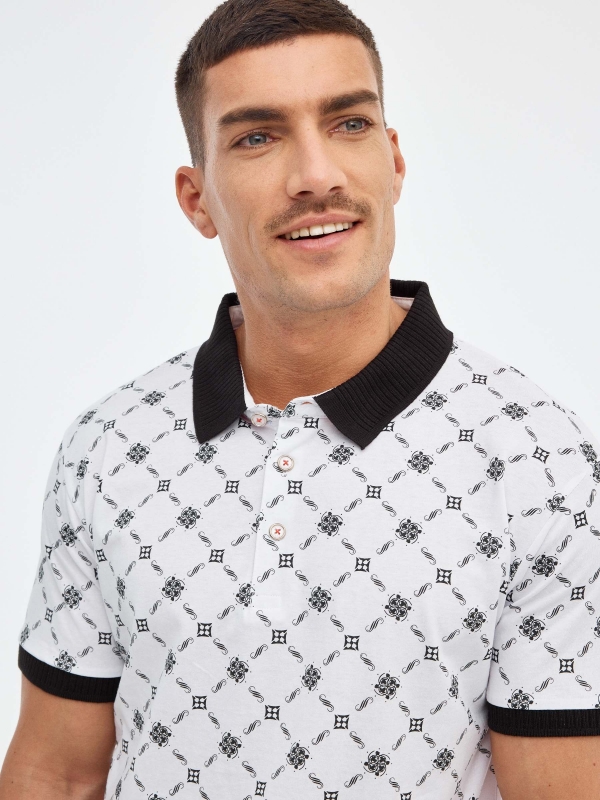 Grecas printed polo shirt white