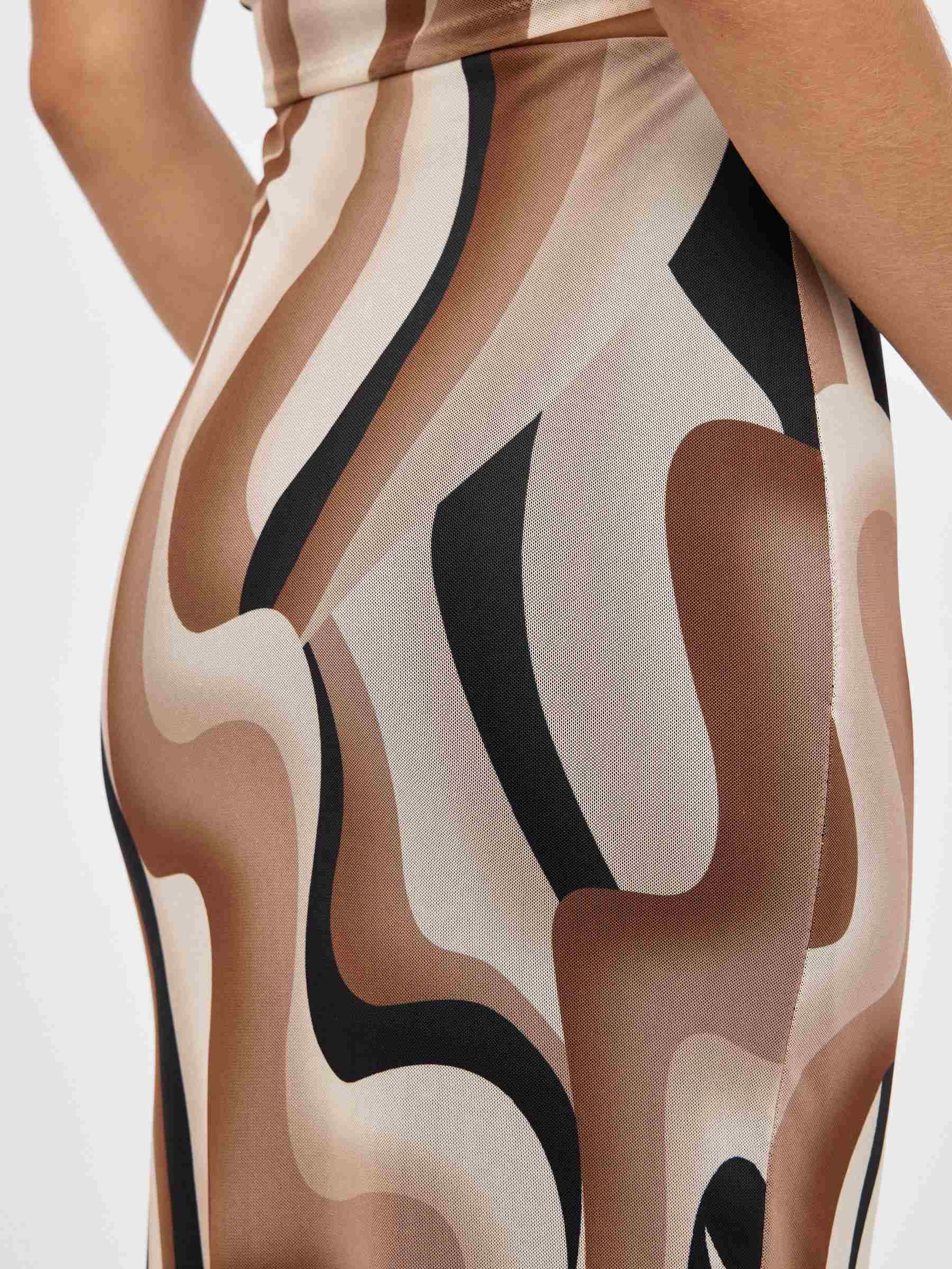 Psychedelic tull midi skirt brown middle front view