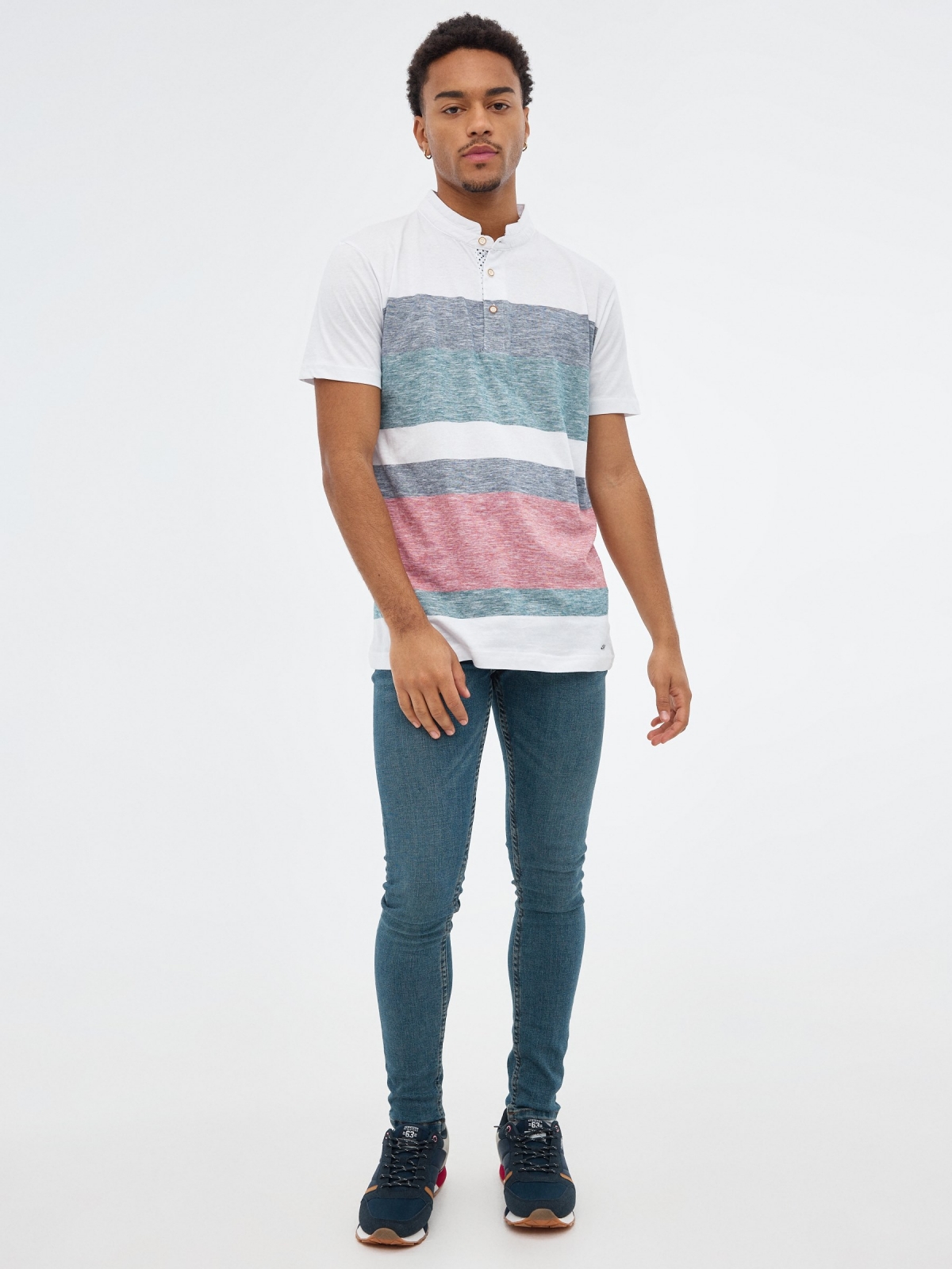 Polo Color Block Stripes red front view