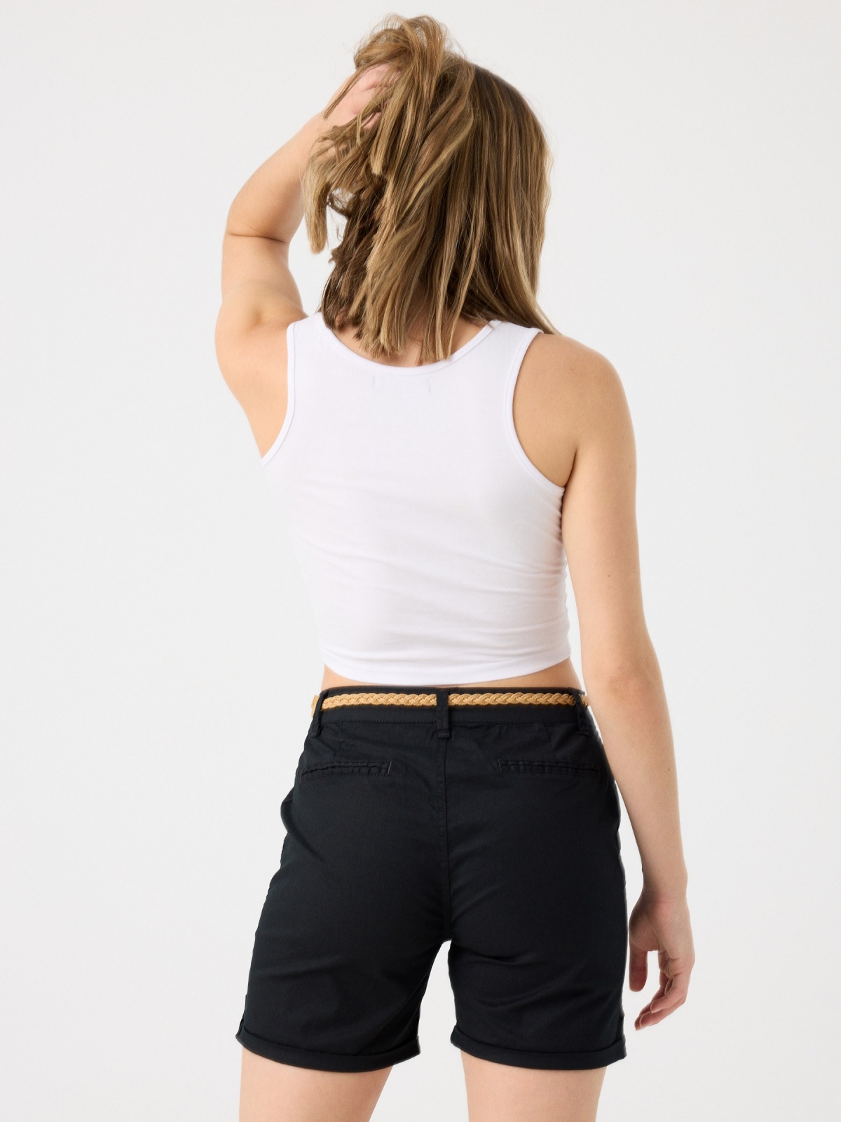 Braided belt shorts black middle back view