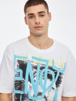 %Pto% T-shirt com impressão de texto branco