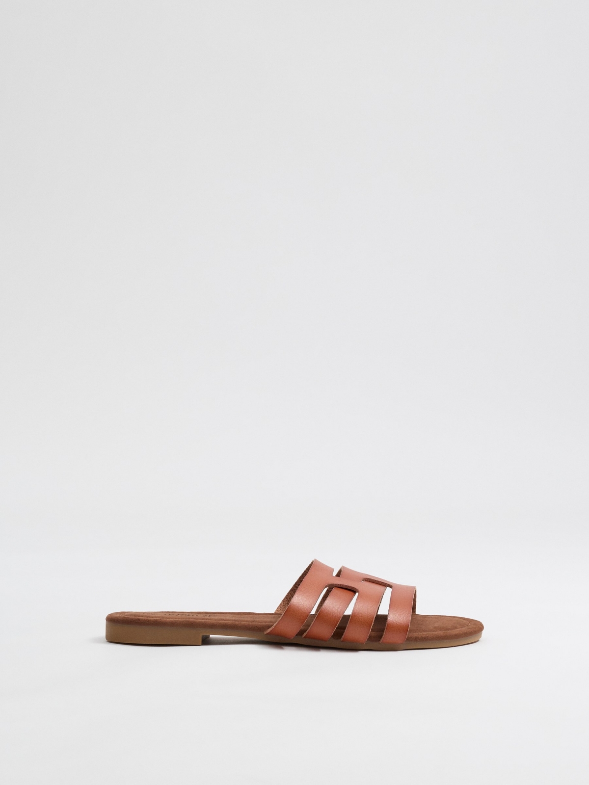 Brown interwoven slide sandal