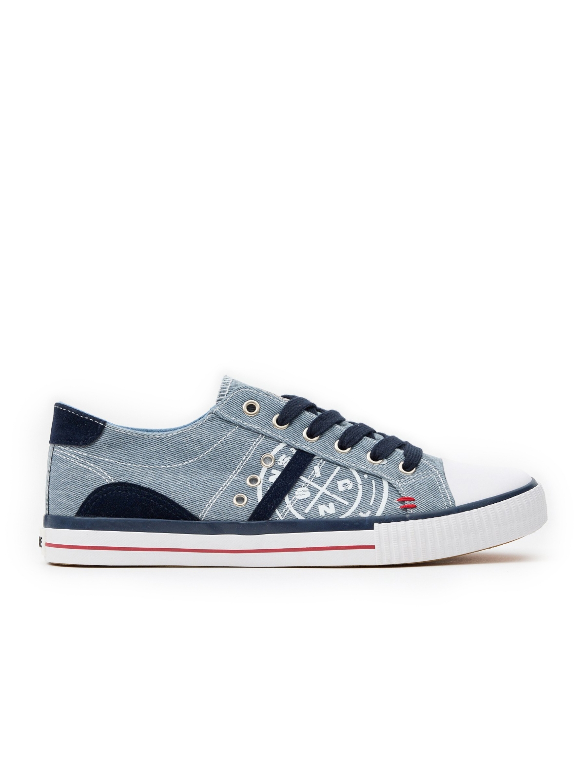 Casual canvas sneaker with toe cap steel blue