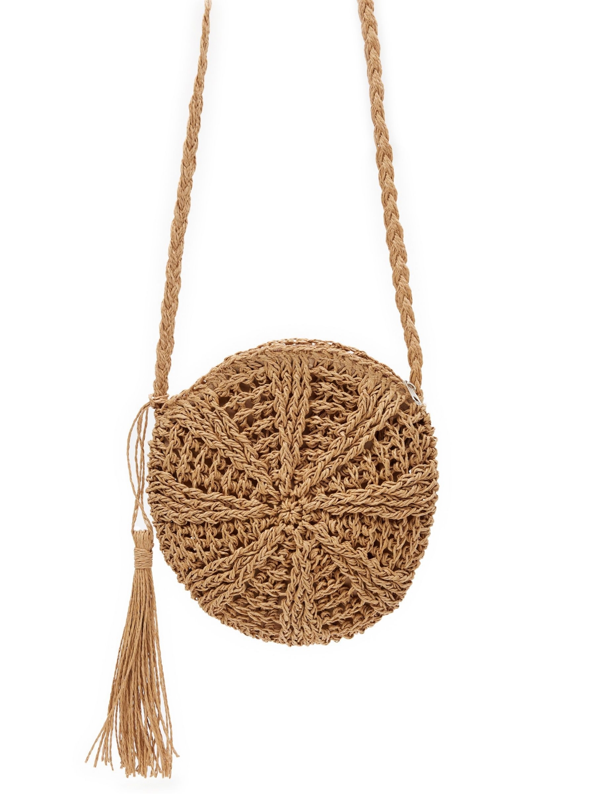 Bolso de fibra redondo bordado beige