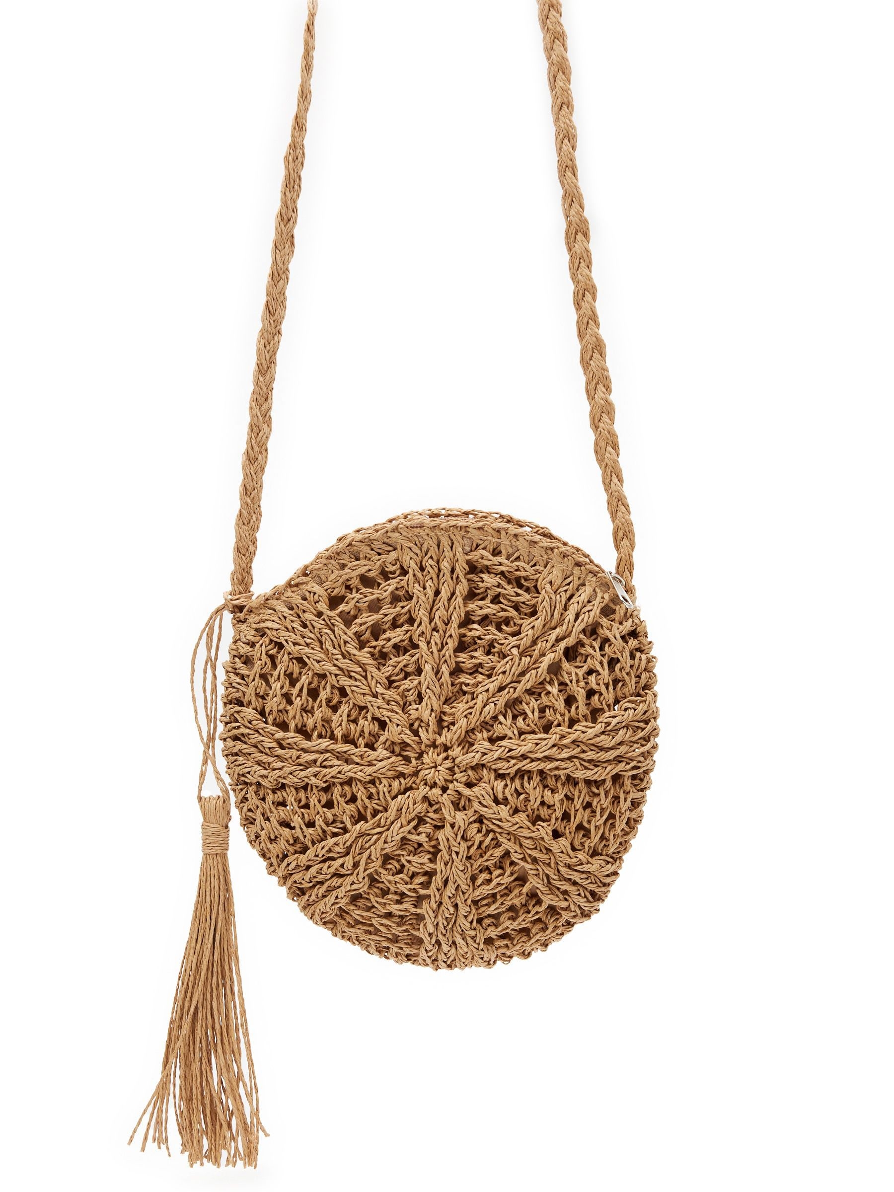 Bolso de fibra redondo bordado beige