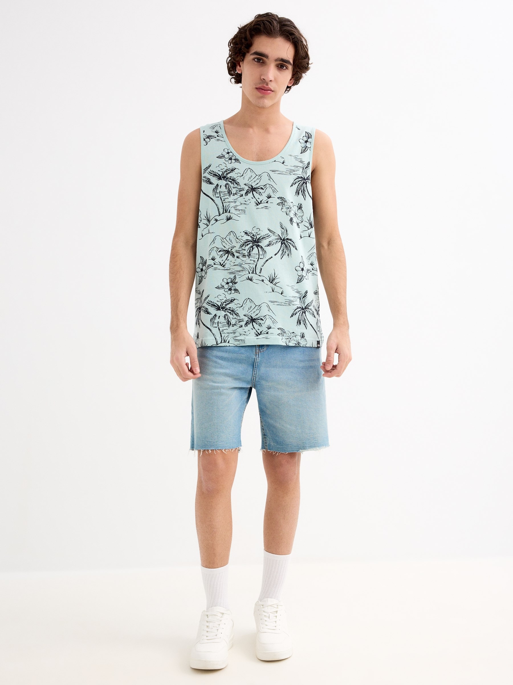 Hawaiian tank top green middle front view