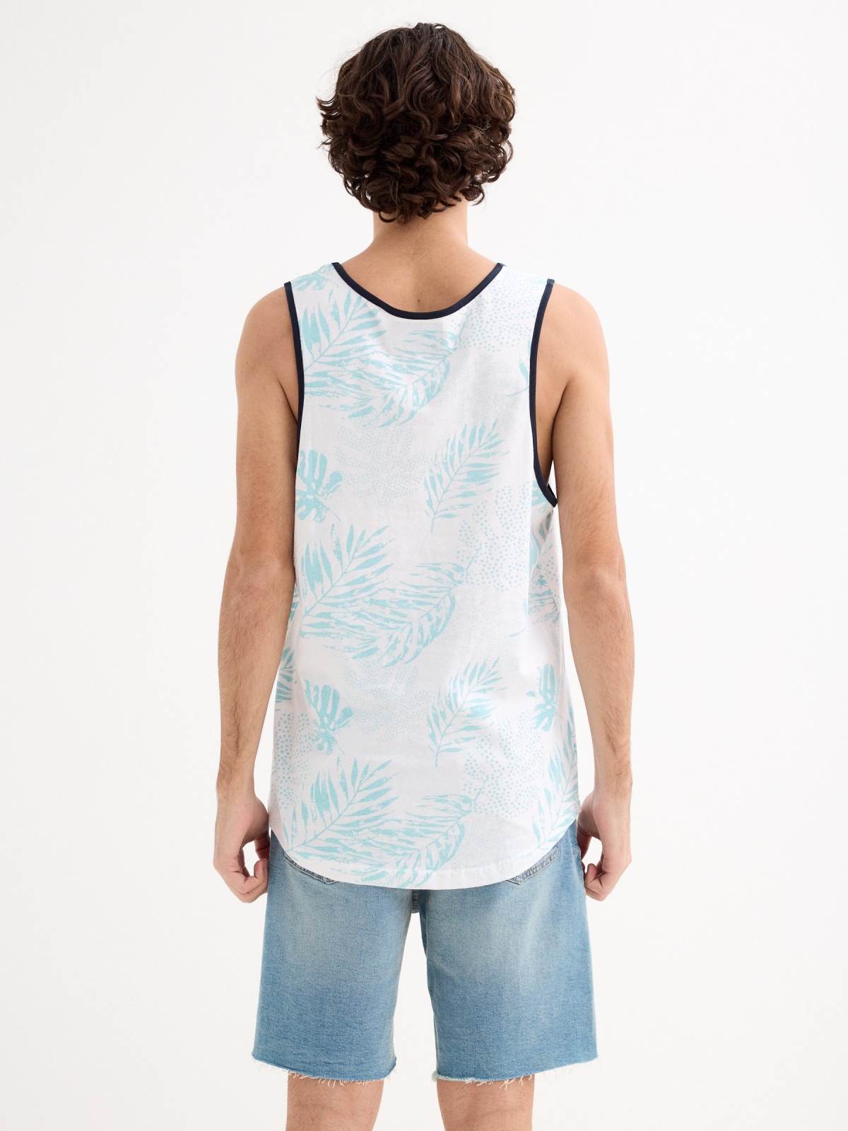 Camiseta tirantes tropical con bolsillo blanco