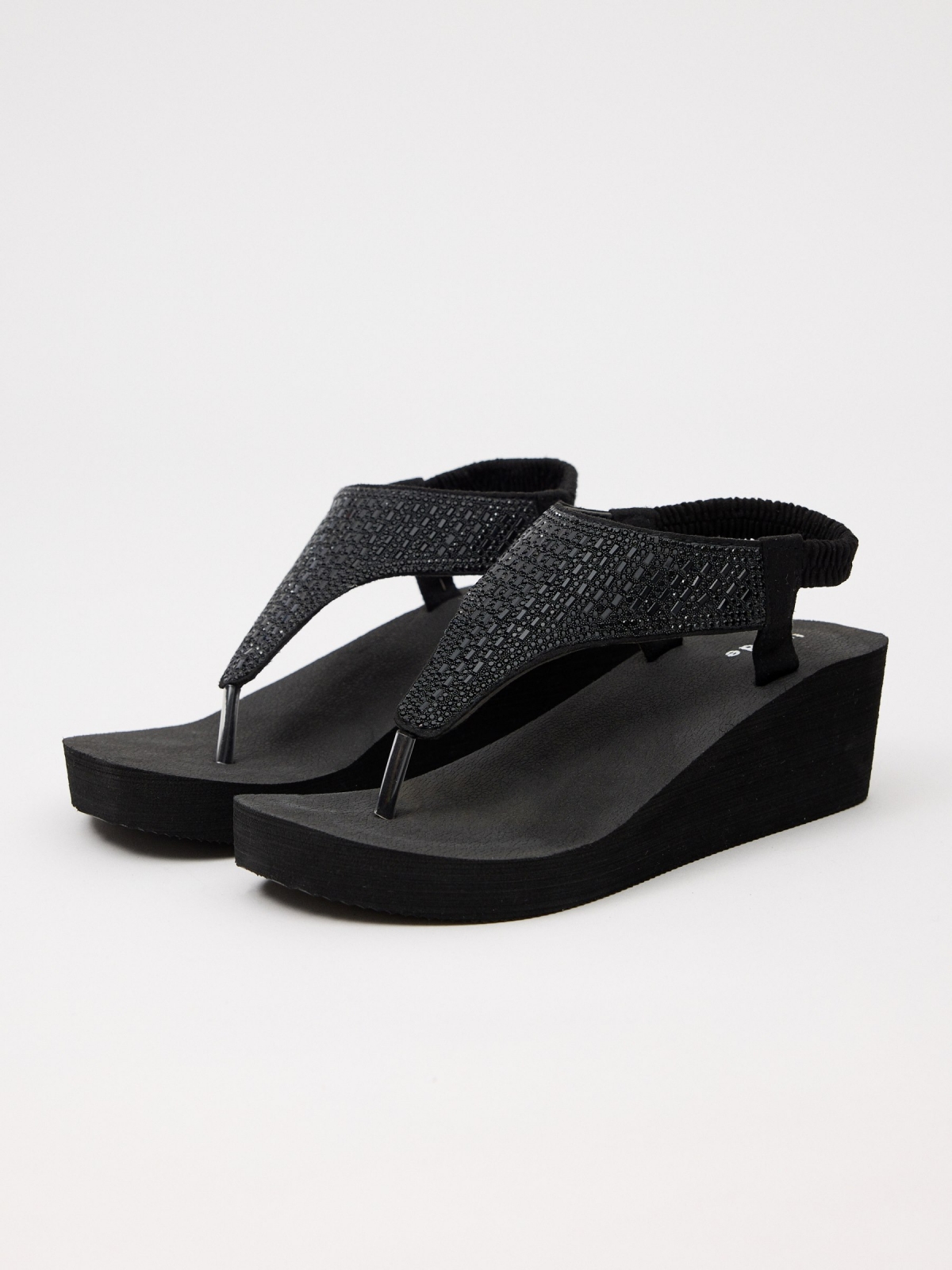 Wedge flip-flops black lateral view