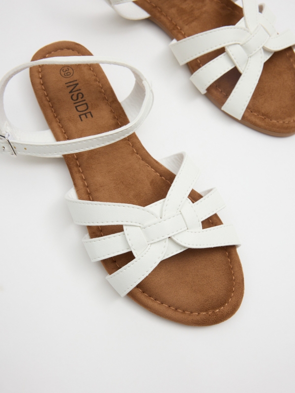 White cross-strap sandal white 45º back view