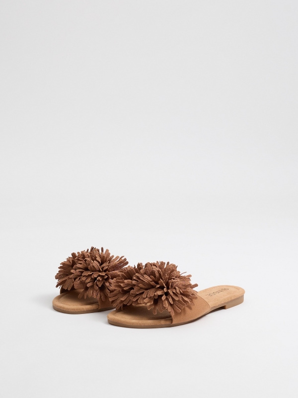 Pom-pom slide sandal light brown 45º back view