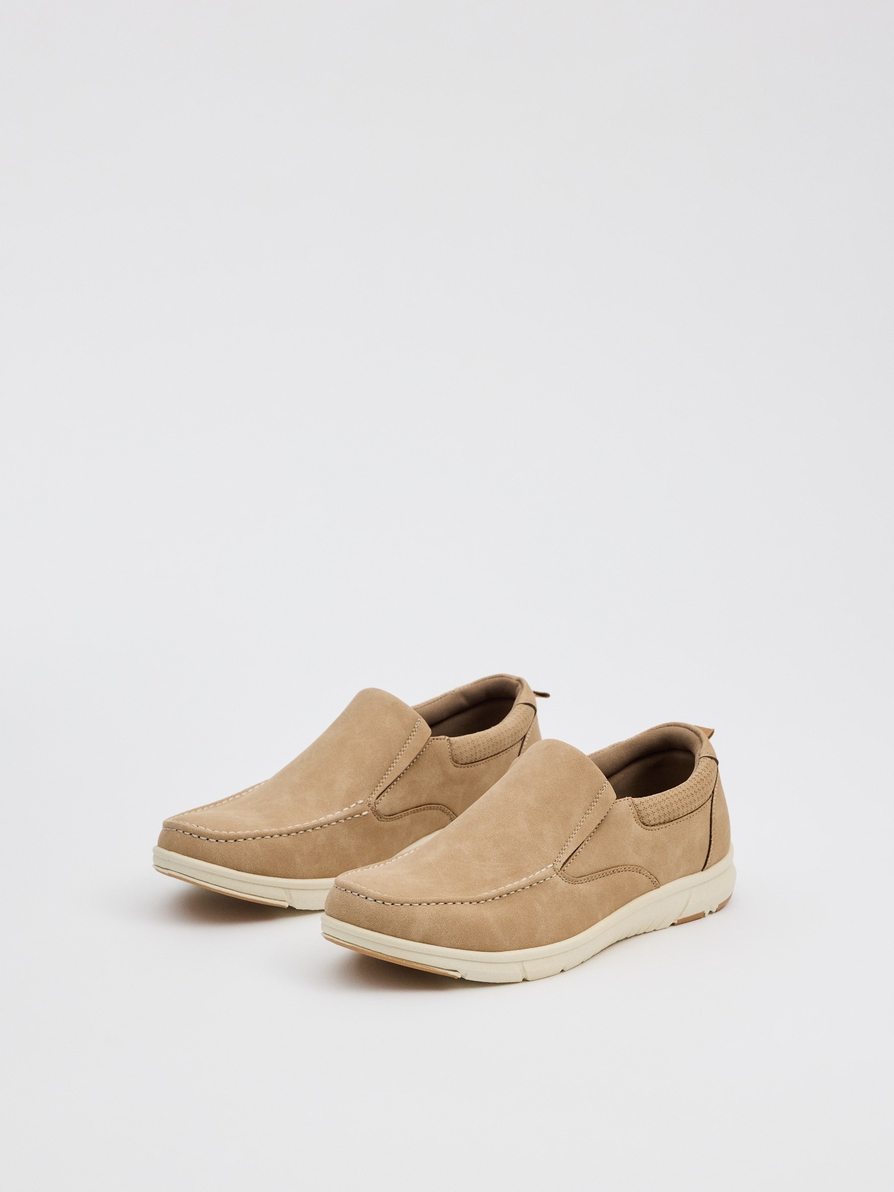 Matte faux leather loafers camel profile view