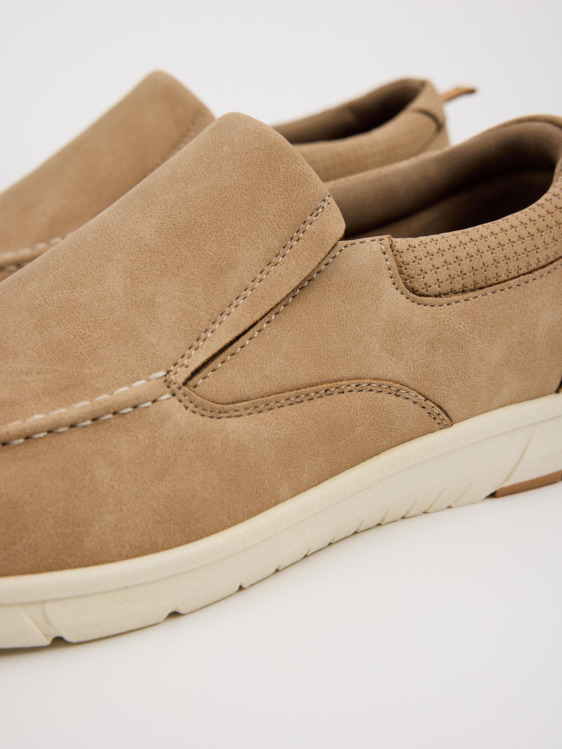 Matte faux leather loafers camel profile view