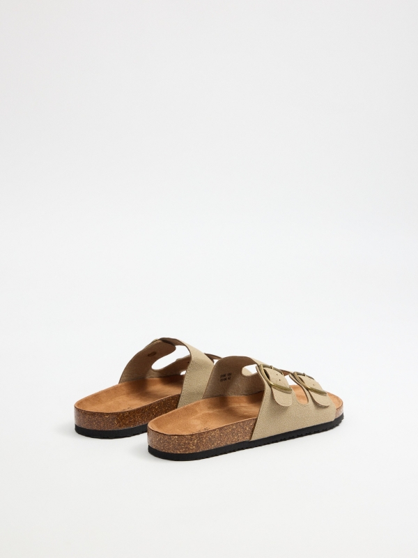 Flat sandal with double strap buckle sand. sand 45º back view