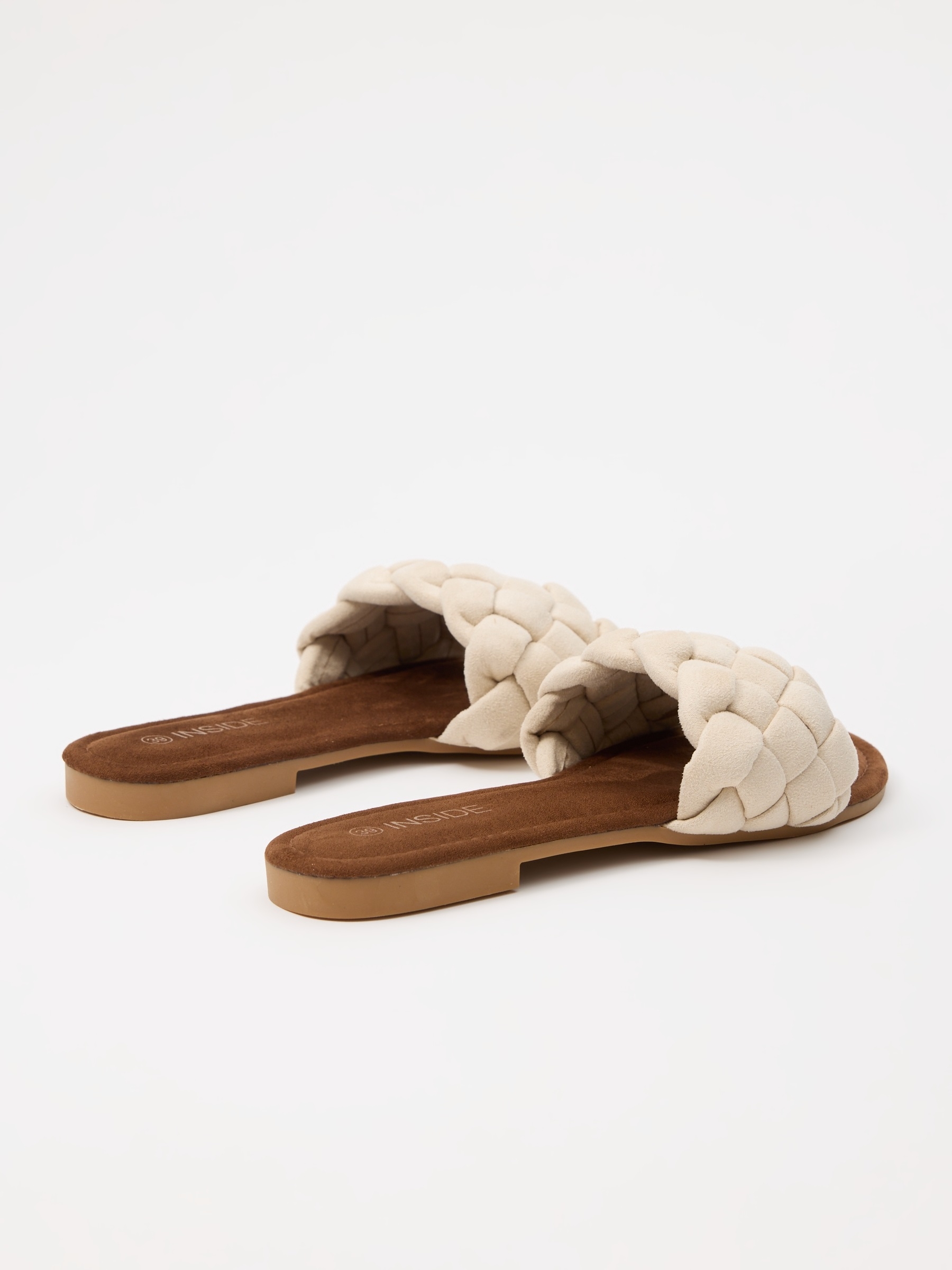 Beige braided slide sandal