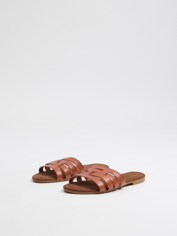 Brown interwoven slide sandal light brown 45º front view
