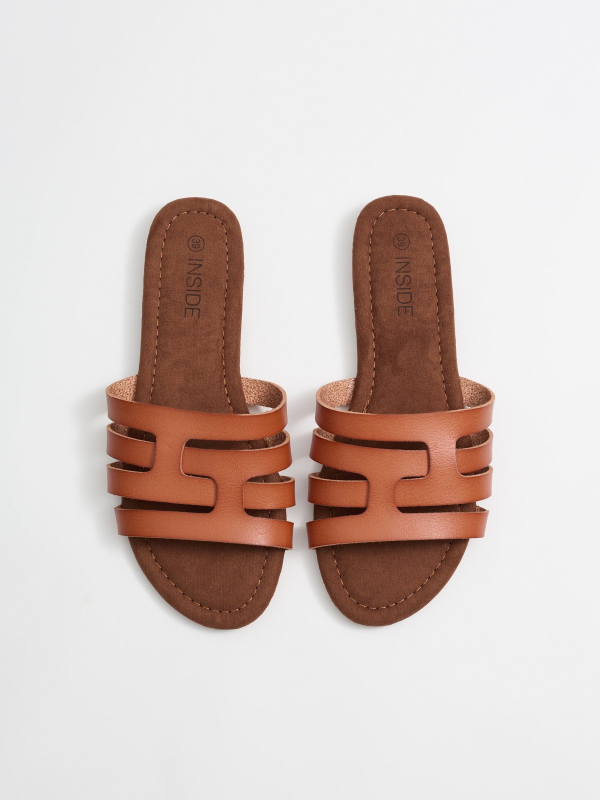 Brown interwoven slide sandal light brown zenithal view