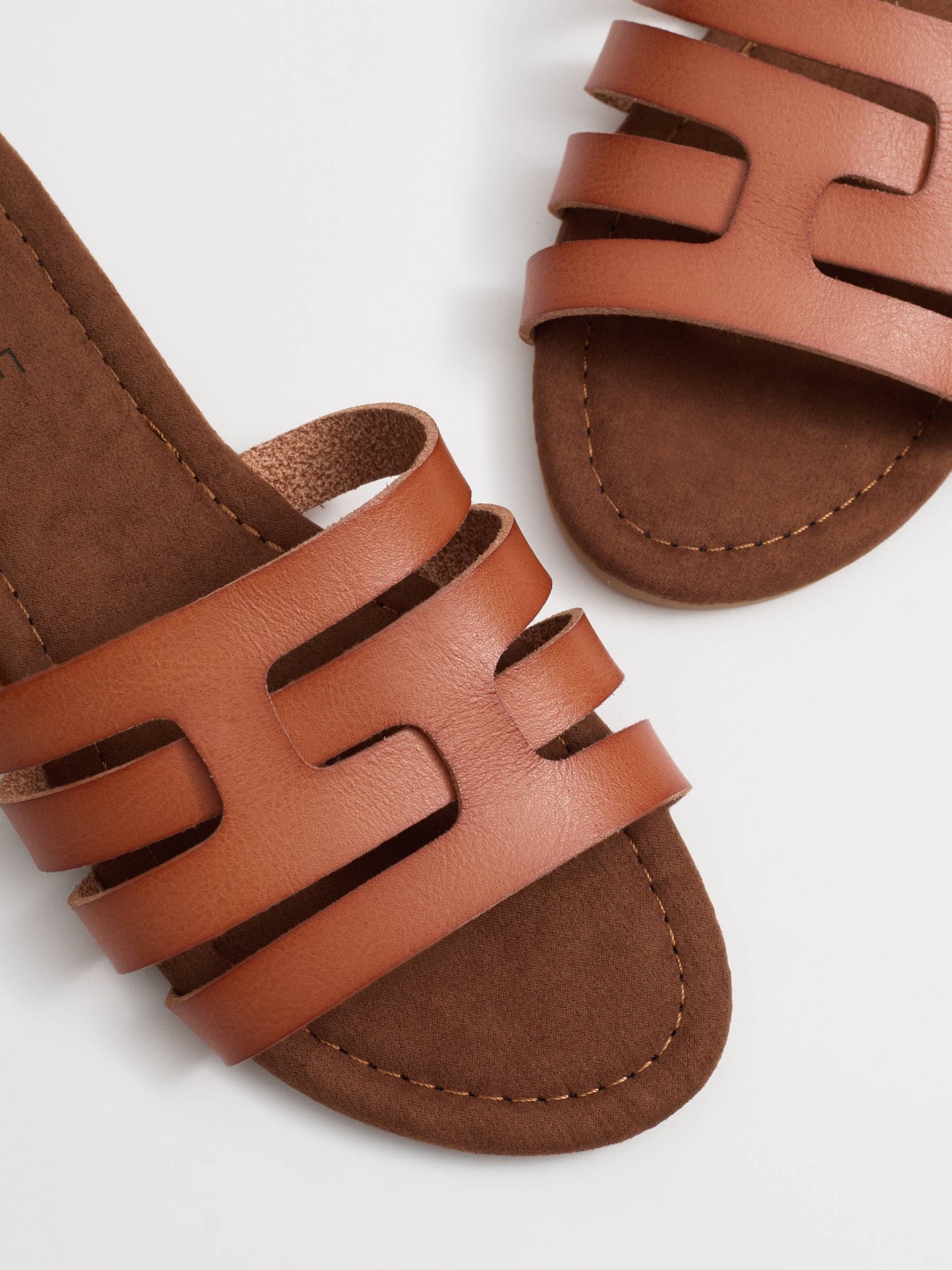 Brown interwoven slide sandal light brown detail view