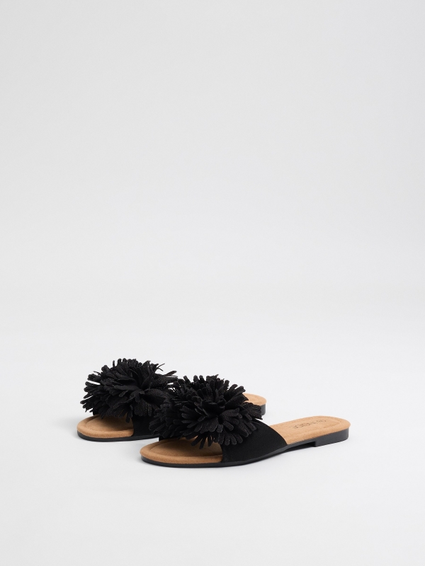 Pom-pom slide sandal black 45º front view