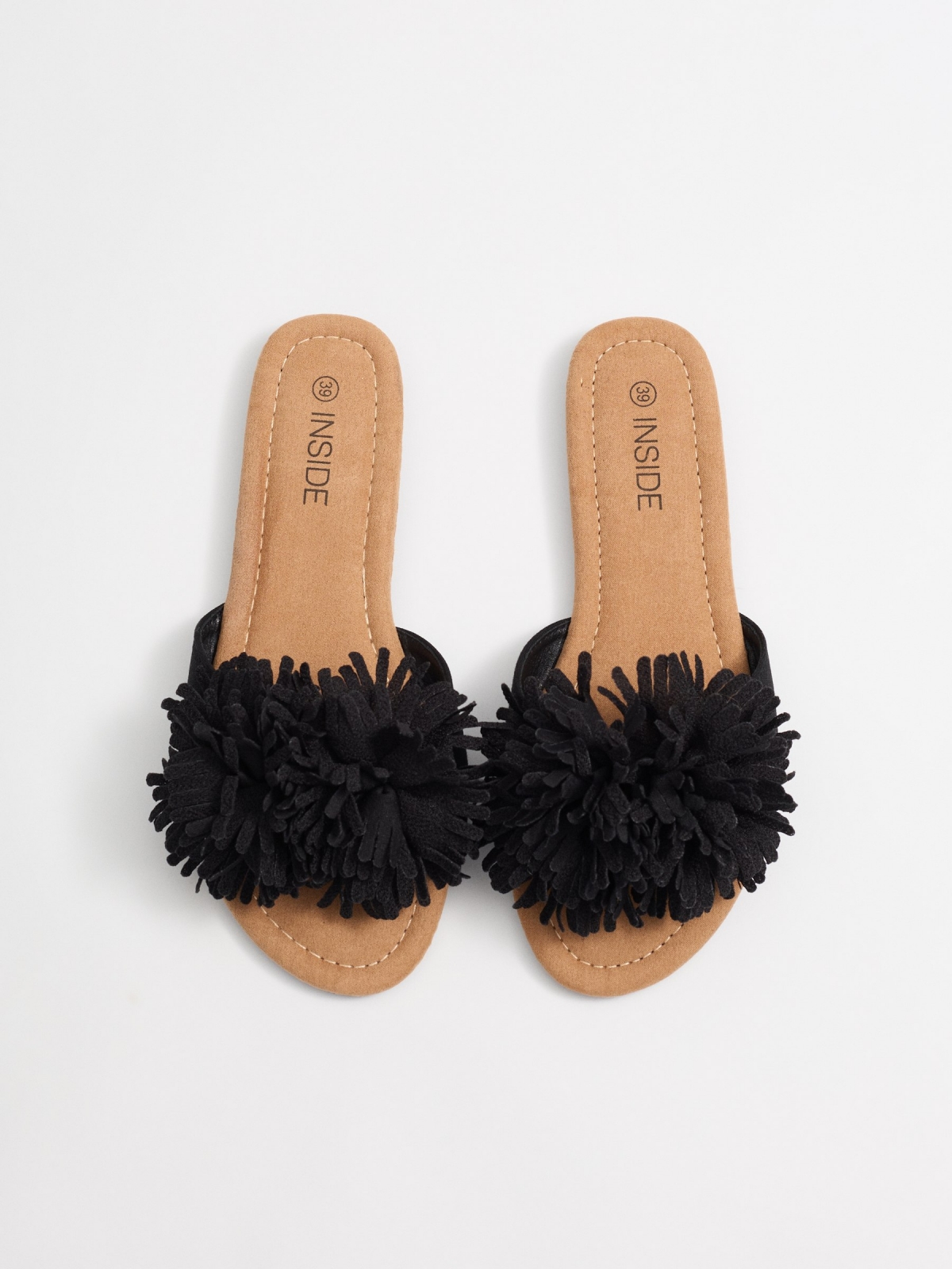 Sandália pala pompom preto vista superior